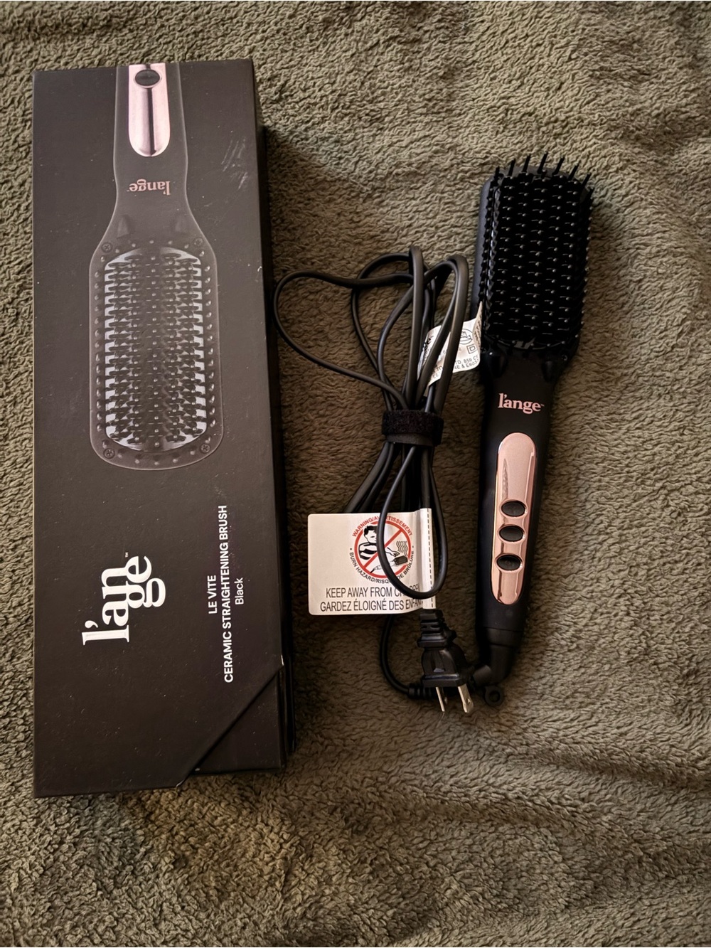Lange Black Paddle Hair Brush with Rose Gold Controls